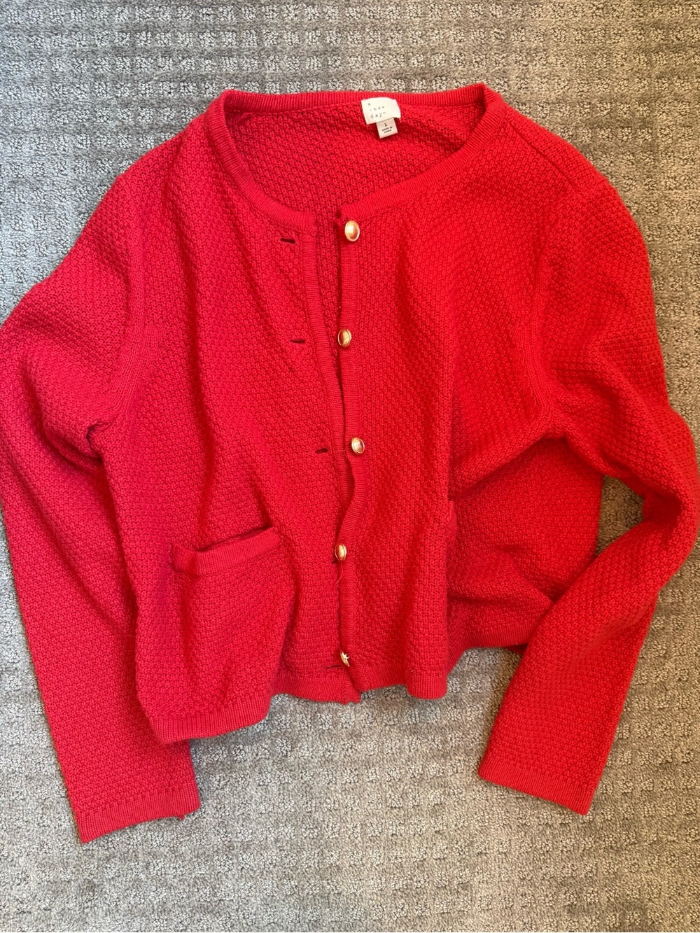 a new day Red Textured Knit Cardigan with Gold Buttons